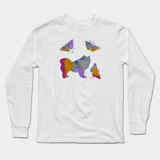 Samoyed Dog Art, Colorful Butterfly, Long Sleeve T-Shirt